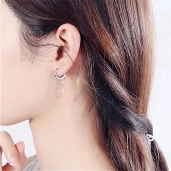 NEW 925 STERLING SILVER CHAIN HOOP EARRINGS, WONDERFUL EARRINGS, WOW EARRINGS - Picture 4 of 5